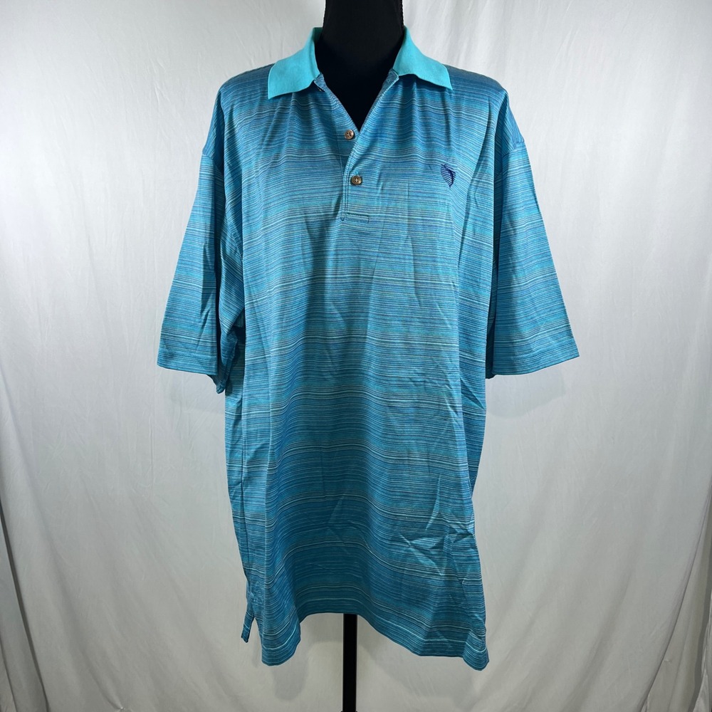 Nick Price Cool-Luxe Polo Shirt Turquoise Striped Golf Casual‎ Mens Size L, NWT